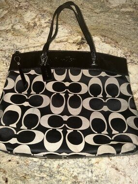 Coach Black and Cream Signature Jacquard Tote
